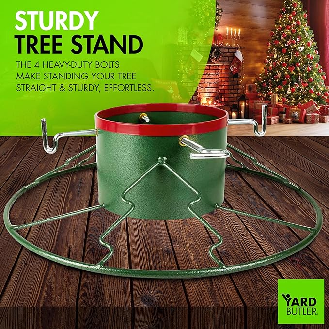 Yard Butler Santa's Helper - Easy to Use & Assemble Christmas Tree Stand - Durable & Sturdy Stand Made with Anti-Rust Steel - Beautiful Addition to Holiday Decor - 6' to 11' Trees - Green