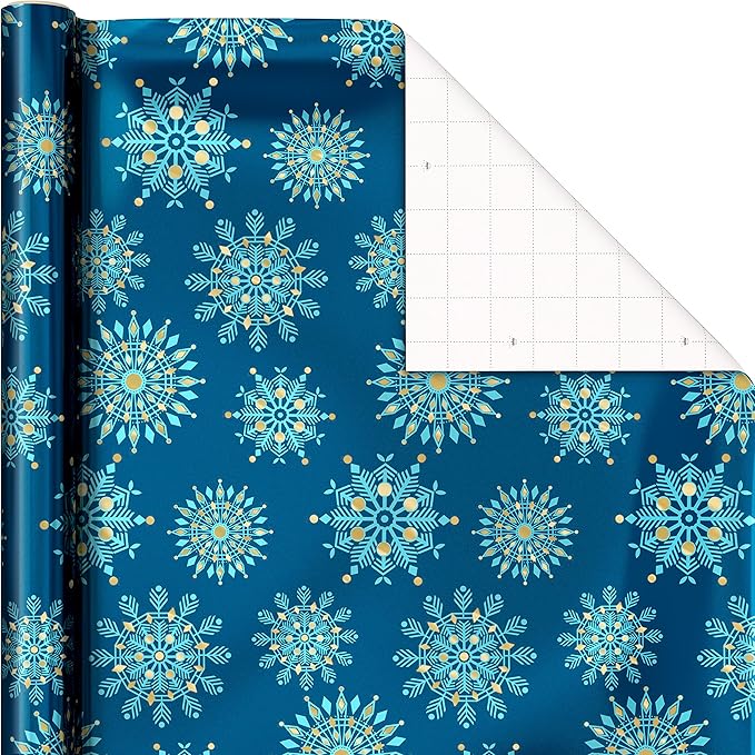 Hallmark Christmas Wrapping Paper Rolls, Metallic Foil Holiday Gift Wrap (Pack of 3: 60 sq. ft. ttl) Elegant Navy Blue and Gold for Christmas, Hanukkah, Weddings, Graduations