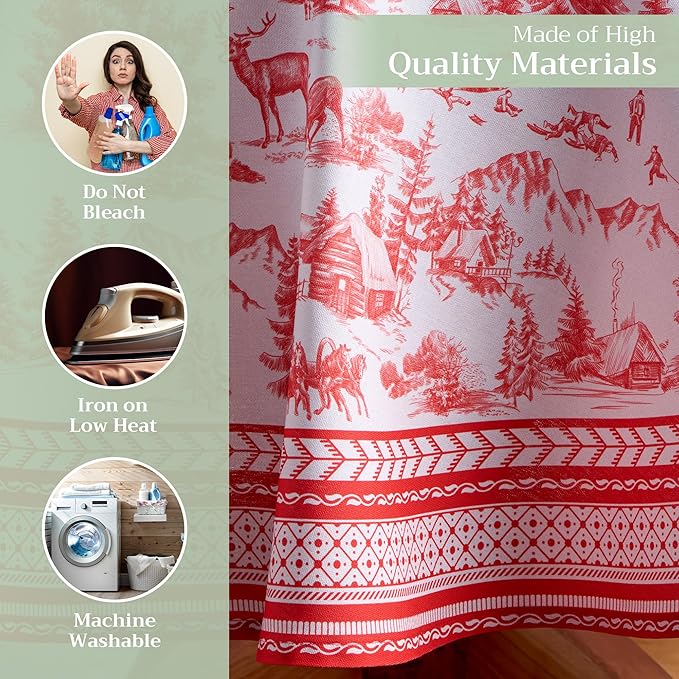 Maison d' Hermine Table Cloth Round Table 100% Cotton 69 Inches Fall Tablecloth Reusable Everyday Use for Thanksgiving Christmas Decorations Dining Farmhouse Party (Winter Jouy)