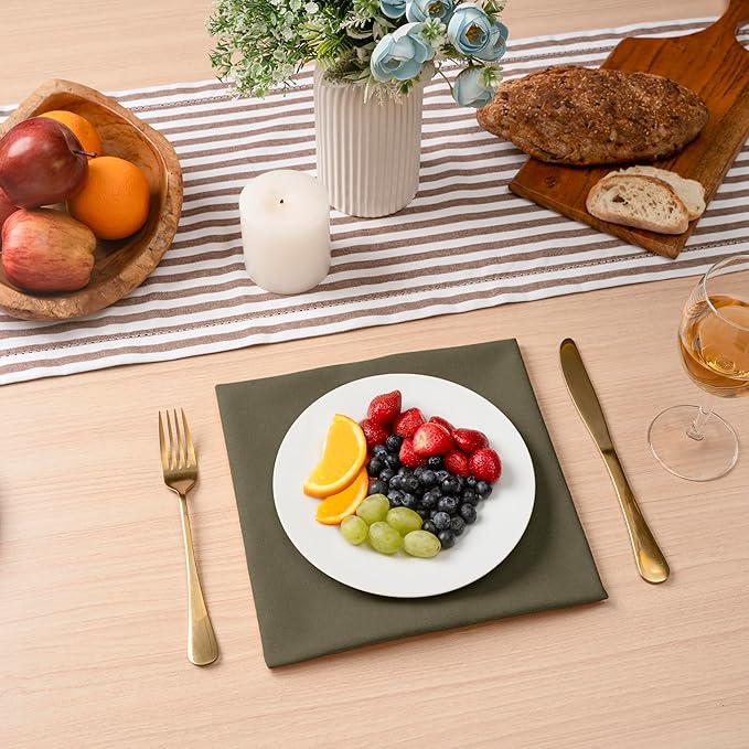 Blue Needles Solid Cloth Napkins Set of 6 Olive Green 100% Cotton Dinner Napkins 18x18 inches - Soft, Reusable, Absorbent & Washable Fall Thanksgiving Linen, Ideal for Events, Parties & Everyday Use