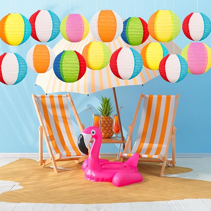 ‎Renbuzhu 15Pcs Pool Party Decorations Beach Ball Paper Lanterns - Summer Luau Themed Hanging Decor for Home Birthday Outdoor Indoor