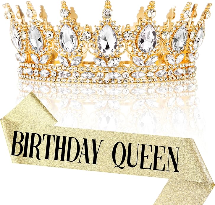 Gold Crown for Women, Crystal Queen Tiaras Headband Wedding Bridal Hair Accessories, Birthday Party Prom Cake Topper