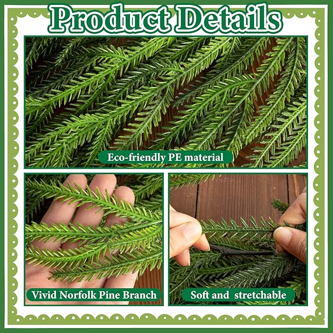 2 Pcs Christmas Norfolk Pine Garland, 6 Ft Dense Norfolk Pine Realistic Touch Garland, Artificial Pines Greenery Garlands for Christmas Holiday Mantle Fireplace Table Home Decor