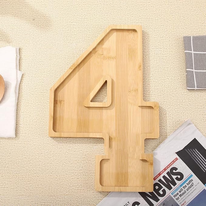 15.8'' Wood Number Charcuterie Fillable Board Box, Reusable Alphabet Number Shaped Form Tray for Anniversaries, Serving Tray for Birthday Party Decor Serving Plates Display Candy Cake (Number 4)
