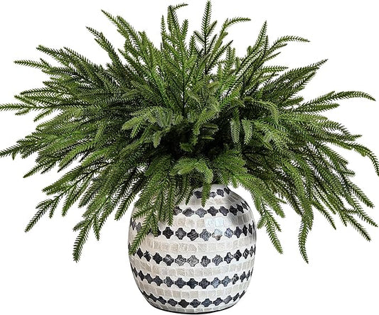 15 Pcs Christmas Norfolk Pine Branches, 19" Extra Length Fake Greenery Norfolk Pine Stems Sprigs, Artificial Xmas Branches Plants Pines Needles for DIY Craft Garland Home Garden Decor