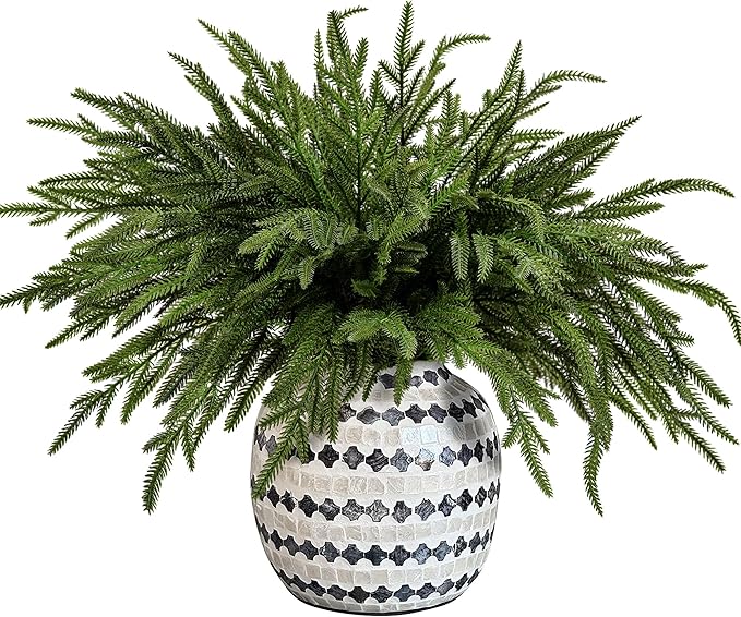 30 Pcs Christmas Norfolk Pine Branches, 19" Extra Length Fake Greenery Norfolk Pine Stems Sprigs, Artificial Xmas Branches Plants Pines Needles for DIY Craft Garland Home Garden Decor
