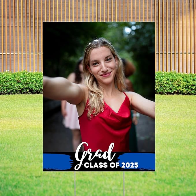 2025 Graduation Yard Signs Personalized, Large Custom Photo Graduation Yard Sign with Stakes, Large Photo Print with multi Color Theme Options, 18" W x 24" H, Single or Double Sided Printing