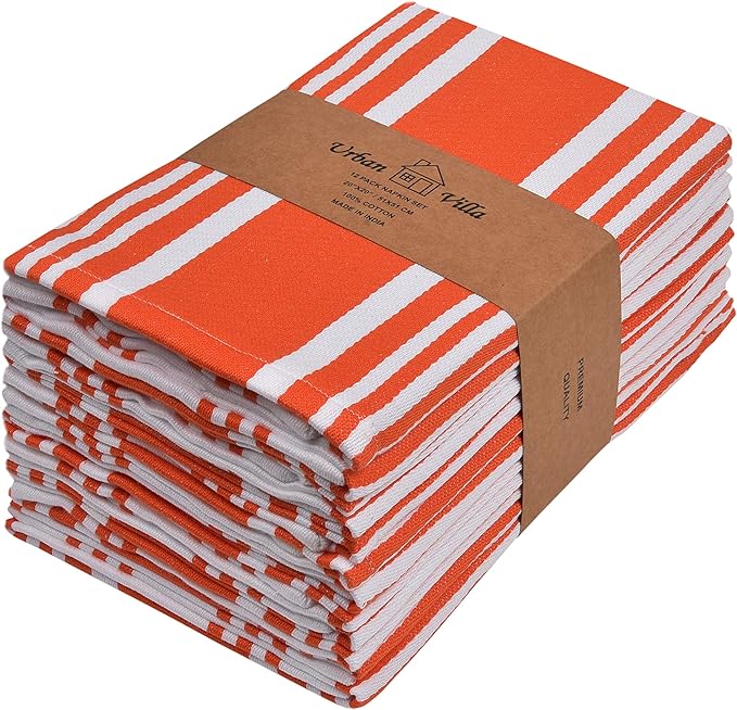 Urban Villa Cloth Napkins Trendy Stripes 100% Cotton Aborbent Dinner Napkins (Set of 12) 20x20 Inches Grey White Soft Durable Washable Ideal for Everyday Use Wedding Parties Napkins