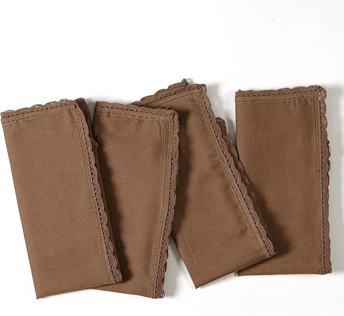 Ramanta Home Linen Flax Cloth Napkins Set of 4 |18x18 Inch | Premium Cotton Linen Flax Lace Soft & Durable | Washable Ideal for Everyday Use Parties Thanksgiving Christmas Halloween Brown
