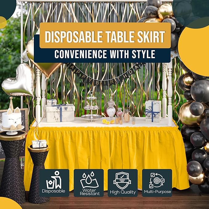 Exquisite Ruffle Table Skirt Yellow 2 Pack 14 Ft Long Table Skirts for Rectangle Tables 6ft Plus or Round Tables Skirts with Adhesive Strip for Gender Reveal Decor & Happy Birthday Parties