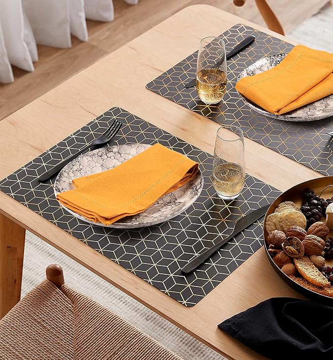 Palisa Cloth Dinner Napkins with Hemstitched Detailing & Mitered Corners Set of 4 (18x18 Inches) Mustard - Cotton Reusable Dinner Napkins - Perfect for Weddings & Everyday Use