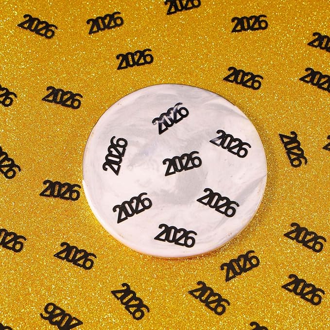 VHUWE 2026 New Years Confetti Black, 2.12 oz Shinny Metallic 2026 Number Confetti for Tables 2026 Happy New Year Decorations New Years Eve Party Supplies | Black