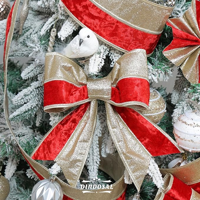 Red Velvet Wired Christmas Ribbon 4 Inch Extra Wide Thick Red and Gold Glitter Holiday Ribbon – 10-Yards Roll for Tree Decorations, Gift Wrapping, Wreaths, and DIY Crafts