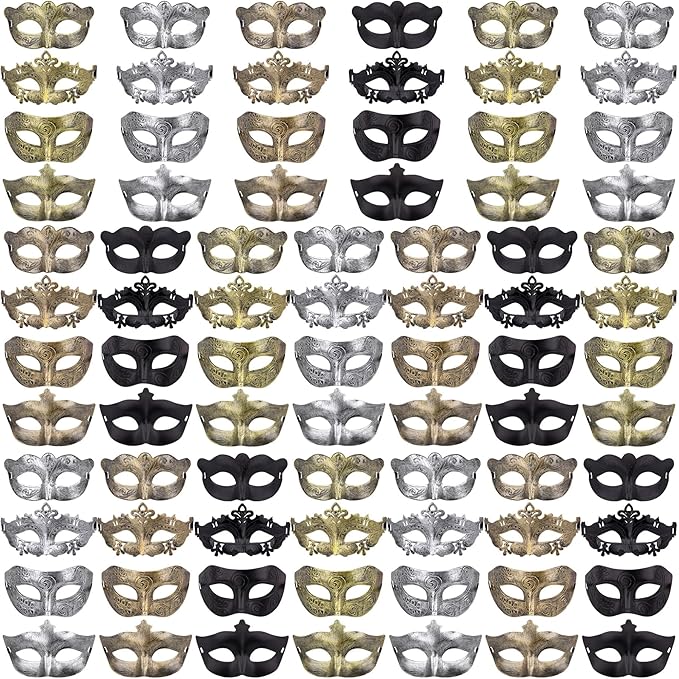 FEQO 80 Pieces Masquerade Masks Vintage Antique Venetian Masks for Men Women