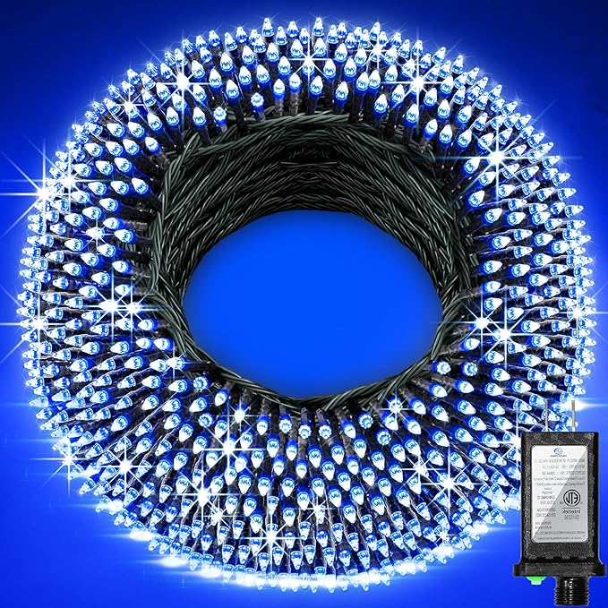 1500 LED 502ft Outdoor Christmas Lights Super Long String Lights 8 Modes Timer Memory, Outsite Waterproof Dark Green Wire Fairy Light Strings for Xmas Tree Wedding Holiday Party Decorations Blue