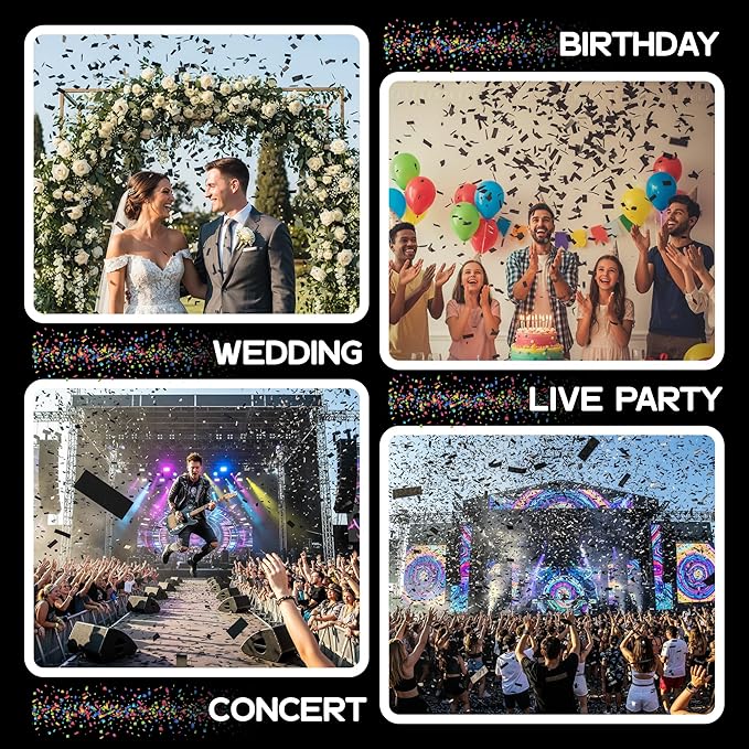 Ultimate Confetti, Rectangular Black Biodegradable Confetti – Fluttering Tissue Paper Confetti for Cannon and Launcher use - Best for Wedding, Birthday, Parties and Live Events - 1 lb, 16 oz