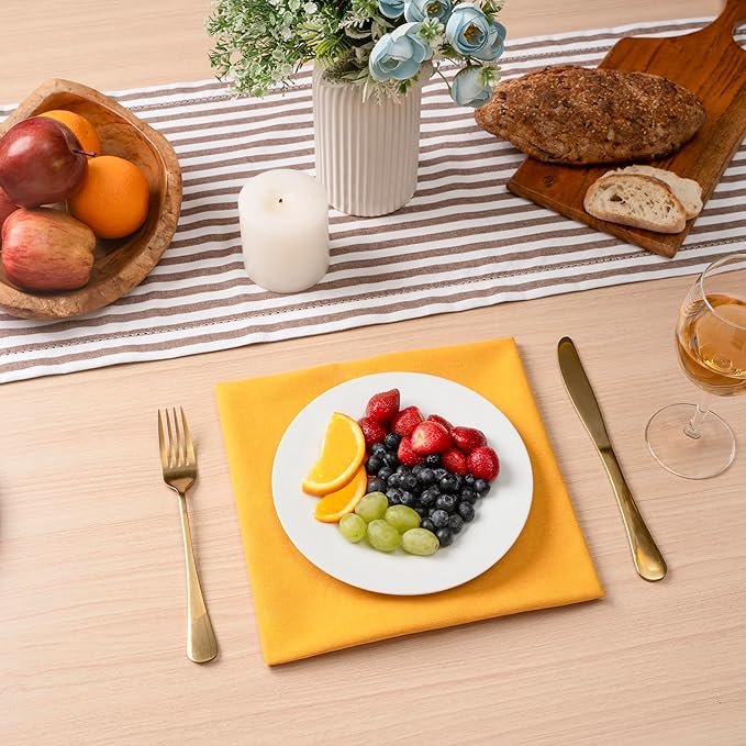Blue Needles Solid Cloth Napkins Set of 6 Golden Yellow 100% Cotton Dinner Napkins 18x18 inches - Soft, Reusable, Absorbent & Washable Fall Thanksgiving Linen, Ideal for Events, Parties & Everyday Use
