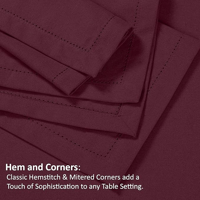 Ruvanti Premium Linen Napkins Set of 6-20x20 Inch, Classic Hemstitch, Mitered Corner Cloth Napkins ‎‎- Soft, Elegant Dinner Napkins Cloth Washable for Weddings, Parties, Everyday Use - Burgundy