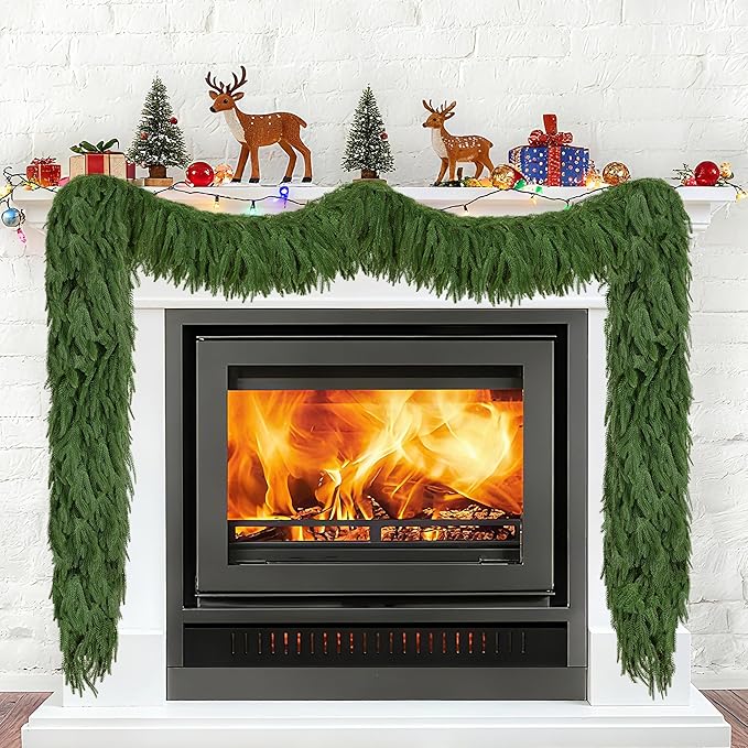 Palonu 2 Pcs 5Ft Artificial Norfolk Garland, Faux Christmas Greenery Touched Like Real Needles Pine, Decoration for Table Mantle Wall Porch Fireplace Indoor Outdoor Winter Holiday Décor