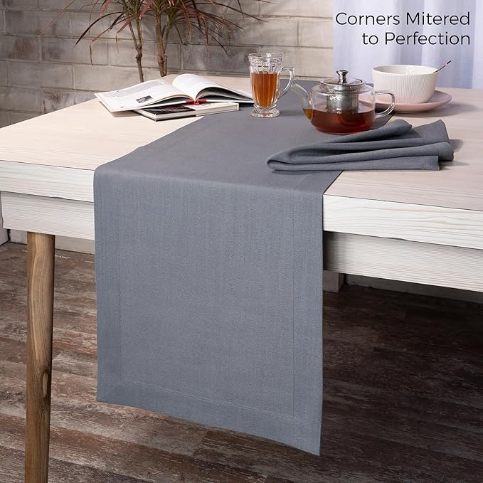 D'Moksha Homes Charcoal Grey Table Runner 14 x 108 Inch - Faux Linen Table Runner 108 Inches Long - Wrinkle Resistant, Machine Washable for Thanksgiving, Holiday - 100% Recycled Fabric