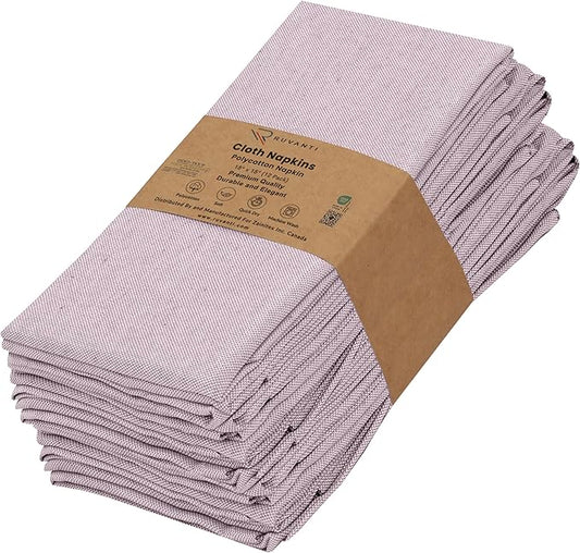Ruvanti Cloth Napkins Set of 12, 18x18 Reusable Napkins Cloth Washable, Soft & Durable Table Napkin, Poly Cotton Fabric Dinner Napkins for Parties, Christmas, Thanksgiving, Weddings - Mauve