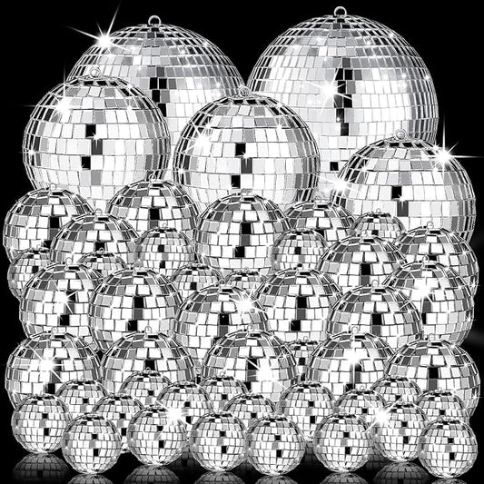 54 Pcs Mini Silver Disco Balls - Hanging Mirror Ornaments for Party, Wedding, Christmas Supplies