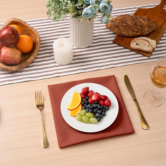 Blue Needles Solid Cloth Napkins Set of 6 Rust 100% Cotton Dinner Napkins 18x18 inches - Soft, Reusable, Absorbent & Washable Fall Thanksgiving Linen, Ideal for Events, Parties & Everyday Use