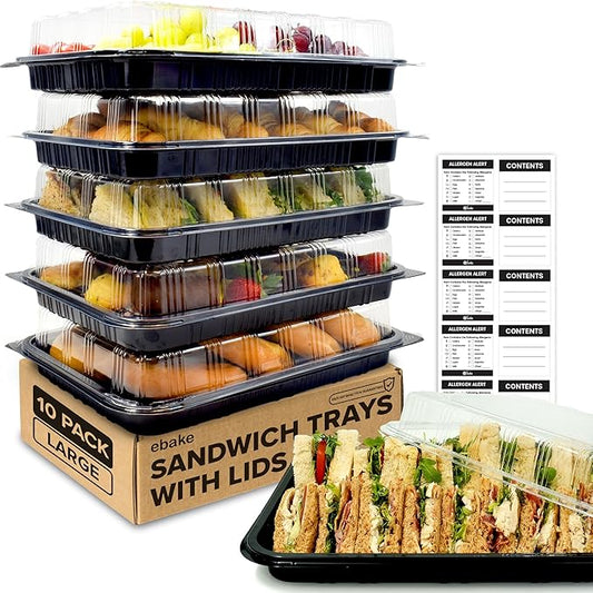 5 Pack Catering Trays with Lids – 17" Serving Tray with Lid, Heavy Duty Recyclable Plastic Party Platters for Catering, Buffet, Picnics & Events – Food Trays with Clear Lid (17.72 x 12.20 x 2.95 inch)