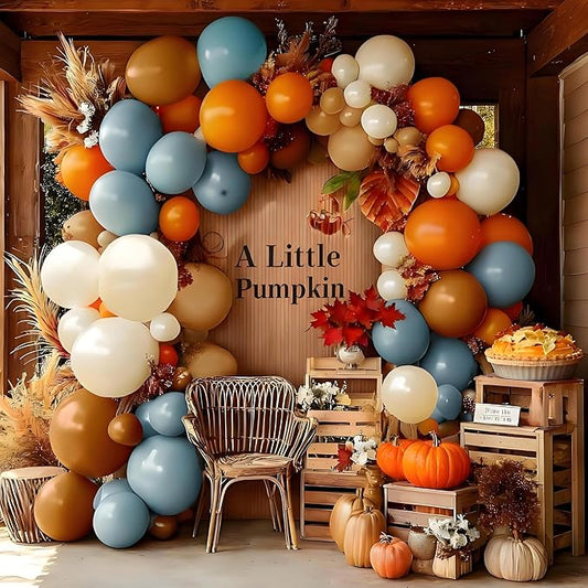 Dusty Blue Orange Balloon Garland Double Stuffed Burnt Orange Brown Pearl White Sand Balloons Nude Tan Balloon Arch Kit for Thanksgiving Fall Baby Shower Bridal Shower Birthday Party Decorations