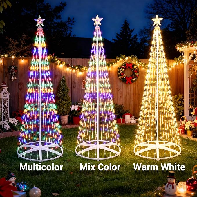 iBaycon Christmas Tree Star Lights, 8.2FT 406 LEDs Color Changing Artificial Lights with Remote Control Timer Outdoor Waterproof for Home Party Christmas Decorations (Warm White to Multicolor)