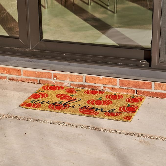 KANKUN Halloween Coco Coir Door Mat with Heavy Duty Backing, Welcome Doormat (17" x 30"), Doormat Entrance (Welcome1 - Halloween)