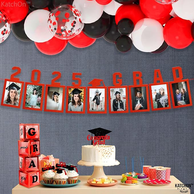 KatchOn, Red Graduation Photo Banner 2025 - Large, 10 Feet, 2025 Grad Banner | Graduation Banner Class of 2025 Personalized | Felt Graduation Picture Banner for Graduation Decorations 2025