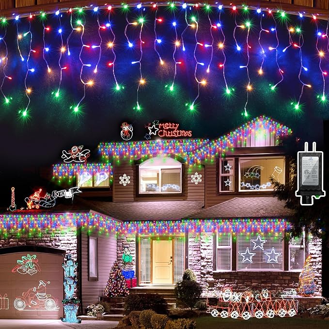 612 LED String lights Indoor Outdoor, 60ft Christmas Window Lights with 136 Drops 12 Modes, Dimmable Curtain Lights, Fairy Lights for Bedroom Holiday Wedding Party Home Xmas Decorations, Multicolor