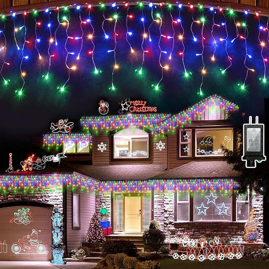 612 LED String lights Indoor Outdoor, 60ft Christmas Window Lights with 136 Drops 12 Modes, Dimmable Curtain Lights, Fairy Lights for Bedroom Holiday Wedding Party Home Xmas Decorations, Multicolor