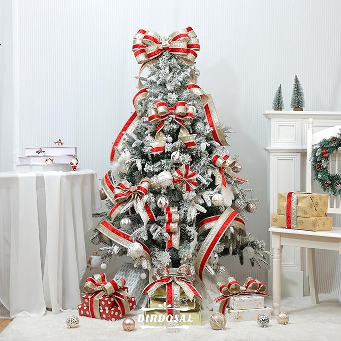 Red Velvet Wired Christmas Ribbon 2.5 Inch Red and Gold Glitter Holiday Ribbon – 10-Yards Roll for Tree Decorations, Gift Wrapping, Wreaths, and DIY Crafts