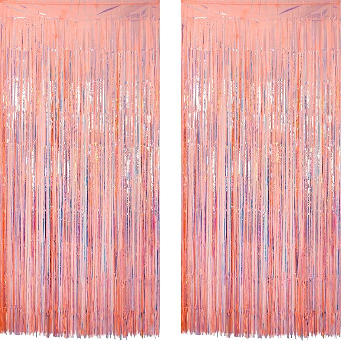 GREATRIL Iridescent Orange Tinsel Foil Fringe Curtain for Birthday Decoration Showgirl Theme Party Backdrop Streamers, 3.2 x 6.5 ft with 2 Packs