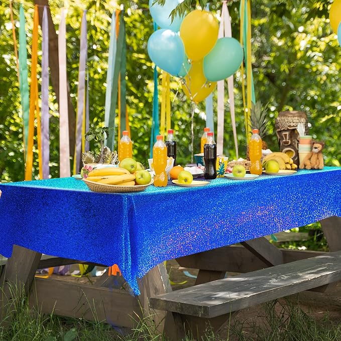 1 pcs Royal Blue Holographic Party Tablecloth 40" x 108" Iridescence Plastic Table Cloth Navy Blue Sparkly Table Covers for Graduation 4th of July Birthday Winter Christmas Party Decoration