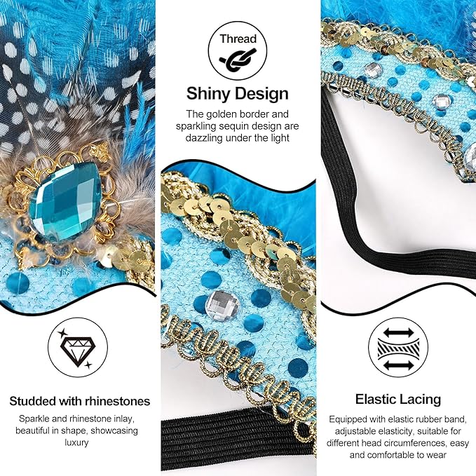 Women's Carnival Feather Headpieces Sequin Headdress for Wedding Masquerade Party Cosplay Feather Headbands