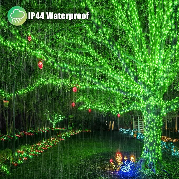 Vivideal 300 LED Green Lights Outdoor, 99ft Green String Lights for Bedroom Clear Wire 8 Modes, Waterproof Plug in Christmas Light with Timer Memory for Room Tree Party Decorations