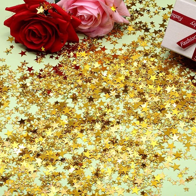 Hestya 60g Star Confetti Glitter Table Confetti Metallic Foil Stars for Christmas Party Wedding Festival Decorations(Glitter Gold Set,10mm and 6mm)