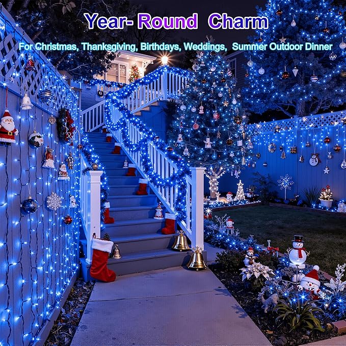 240FT 750LED Christmas Lights,12 Modes Blue Outdoor String Lights with Timer & Dimmable, Waterproof Green Wire Christmas String Lights for Indoor Tree Xmas Patio Fence Balcony Garden Party Decor