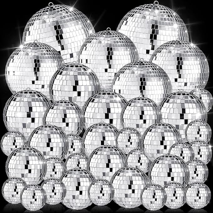 65 Pcs Disco Balls Decorations Assorted Size Disco Ball Ornament Reflective Hanging Mirror Ball Mini Large Silver Balls for Christmas Party Wedding Dance Ballroom Stage(6/4/ 2/3.15/1.2 in)