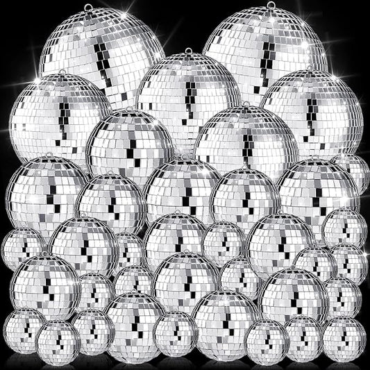 65 Pcs Disco Balls Decorations Assorted Size Disco Ball Ornament Reflective Hanging Mirror Ball Mini Large Silver Balls for Christmas Party Wedding Dance Ballroom Stage(6/4/ 2/3.15/1.2 in)