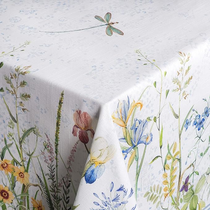 Maison d' Hermine Table Cloth Rectangle Table 100% Cotton 70 x 120 Inches Tablecloth Reusable Decorative for Dining Room, Farmhouse, Home, Party, Festive & Wedding Spring Summer - Fleurs De Mai
