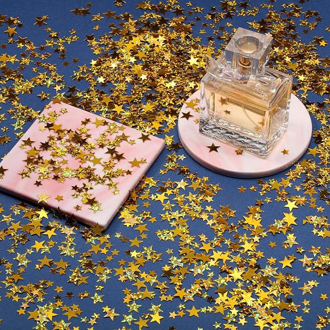 Hestya 60g Star Confetti Glitter Table Confetti Metallic Foil Stars for Christmas Party Wedding Festival Decorations(Glitter Gold Set,10mm and 6mm)