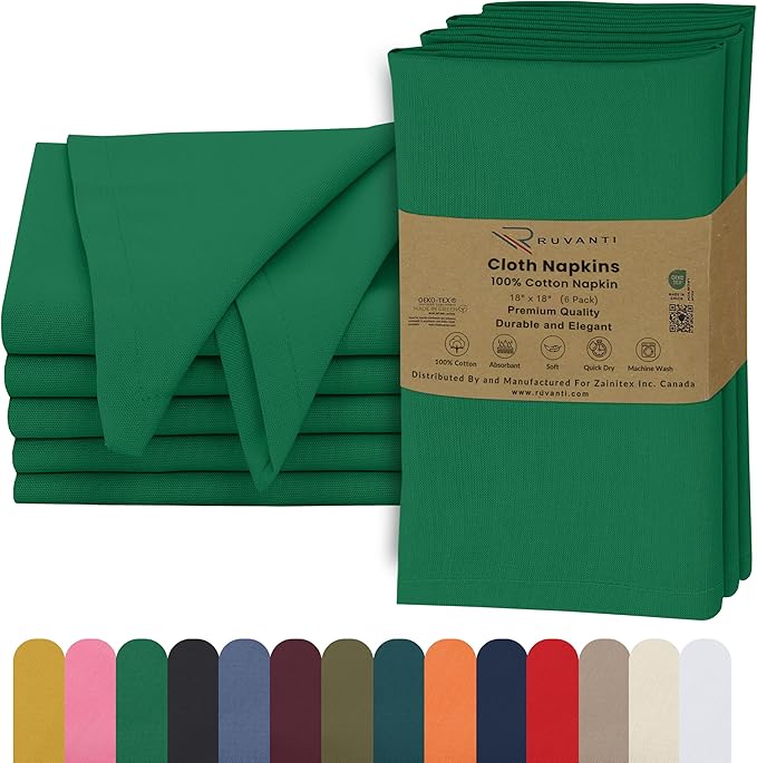 Ruvanti Cloth Napkins Set of 6, 18x18 Inches, 100% Cotton, Washable, Soft & Absorbent, Perfect for Wedding, Christmas, ‎Thanksgiving Dinners - Amazon