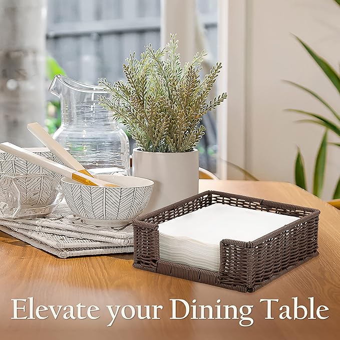 Paper Napkin Holder, Dinner Napkin Dispenser, Rustic Tissue holder, Flat Tissue Box, Resin Wicker, Dark Brown