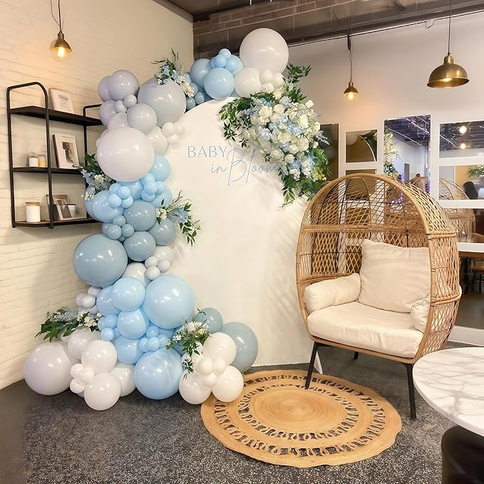 Dusty Blue Balloons Arch Kit 138 Pcs Light Blue and White Balloon Arch Garland Bow Party Balloons for Baby Shower Gender Reveal Wedding Birthday Decorations Boy Gender Reveal
