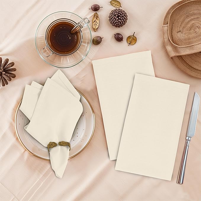 Ruvanti Cloth Napkins Set of 12, 18x18 Inches, 100% Cotton, Washable, Soft & Absorbent, Perfect for Wedding, Christmas, ‎Thanksgiving Dinners - Antique White