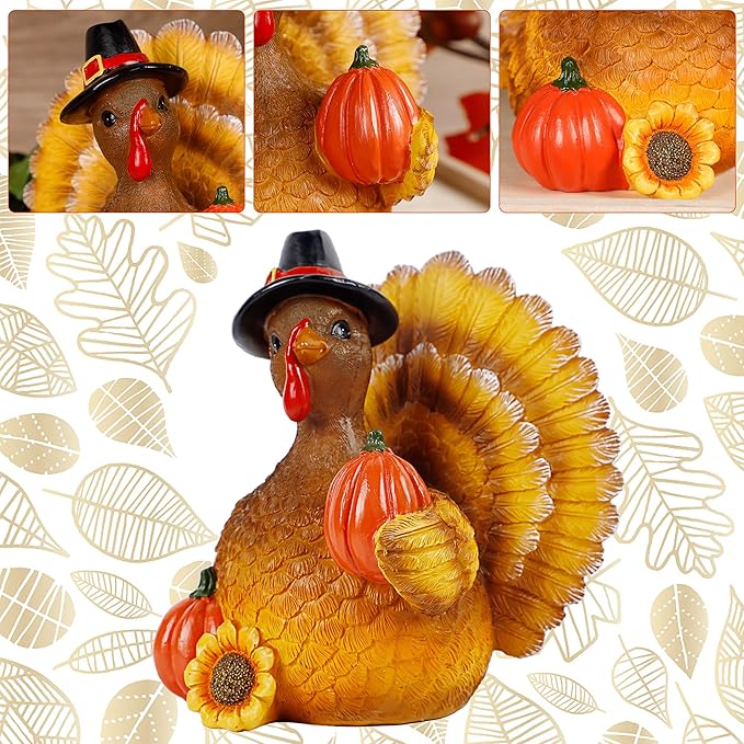 SAND MINE Thanksgiving Turkey Tabletop Centerpiece Decor, Resin Turkey Decoration for Autumn Fall Thanksgiving Harvest Home Decorations